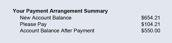 Image of portion of bill that shows account balance, amount owed and how much is remaining in a table format.