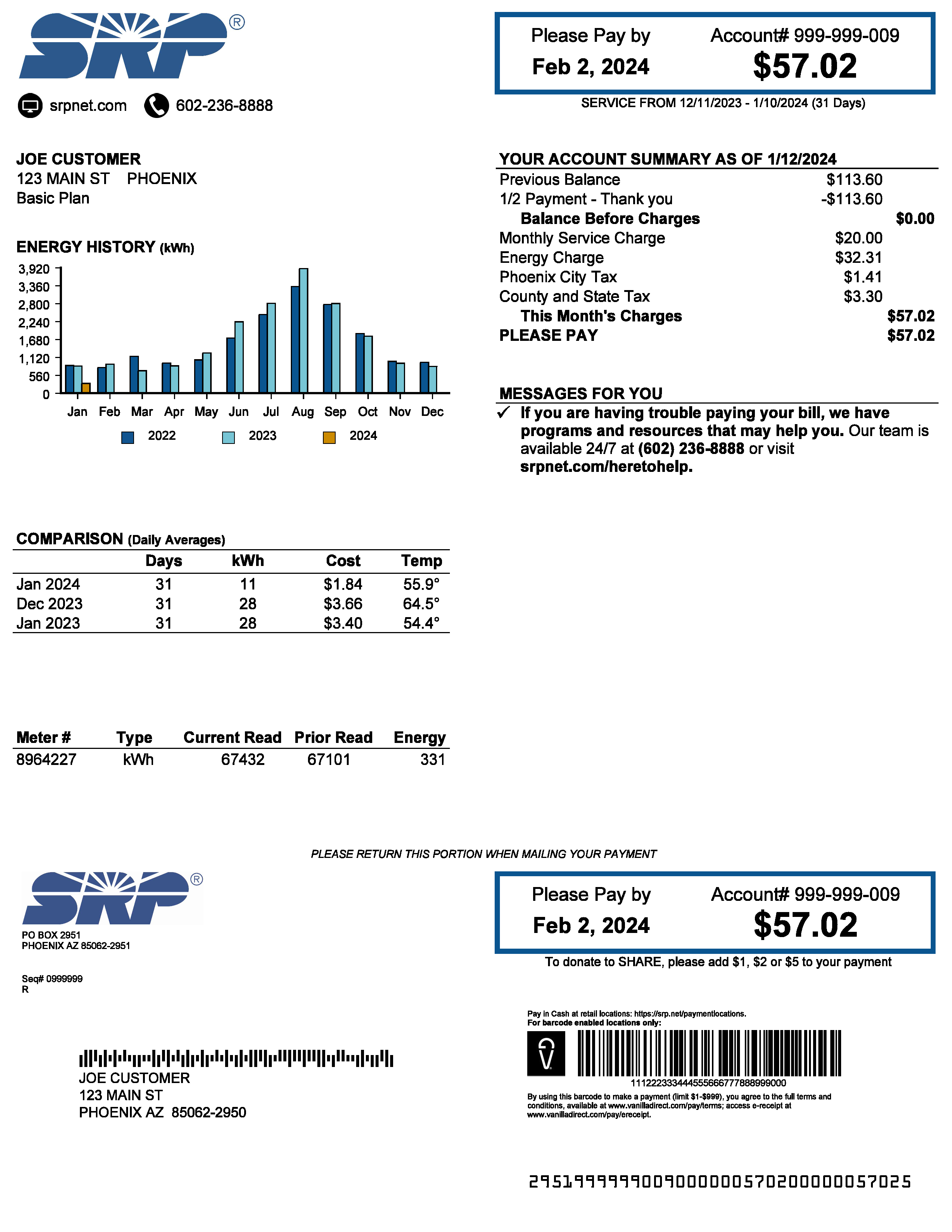 Image of SRP bill showing all the sections. 