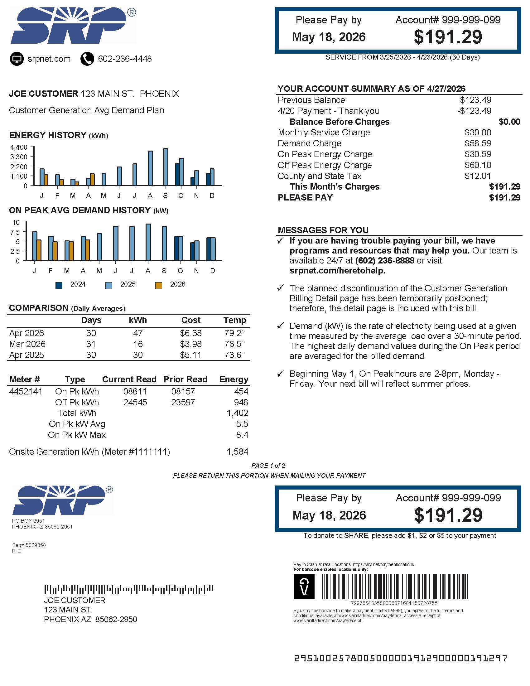 Image of SRP bill showing all the sections.