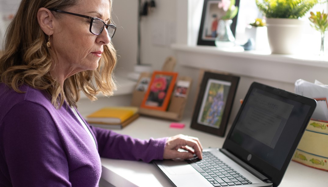 Customer working on her laptop