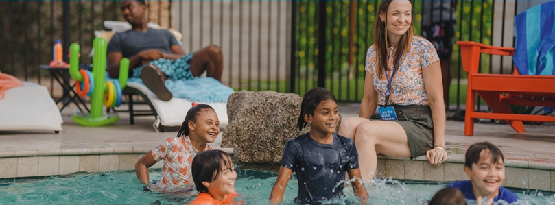 Family at pool