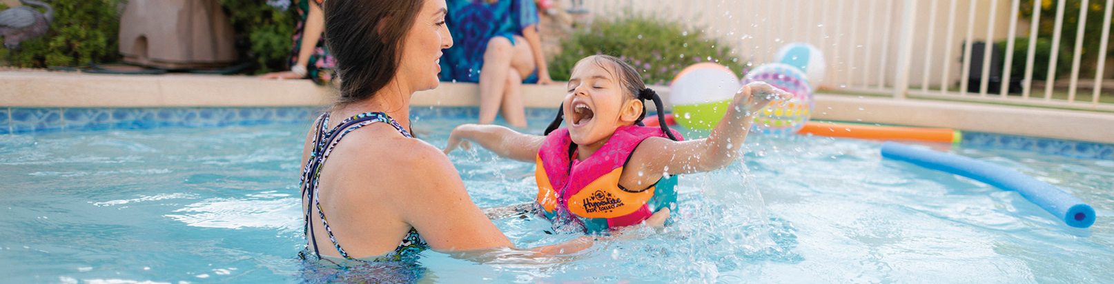 Family at pool