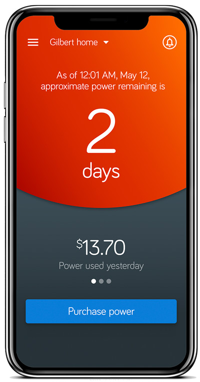 The MPower app screen indicating 2 days of power left. The screen is red. 